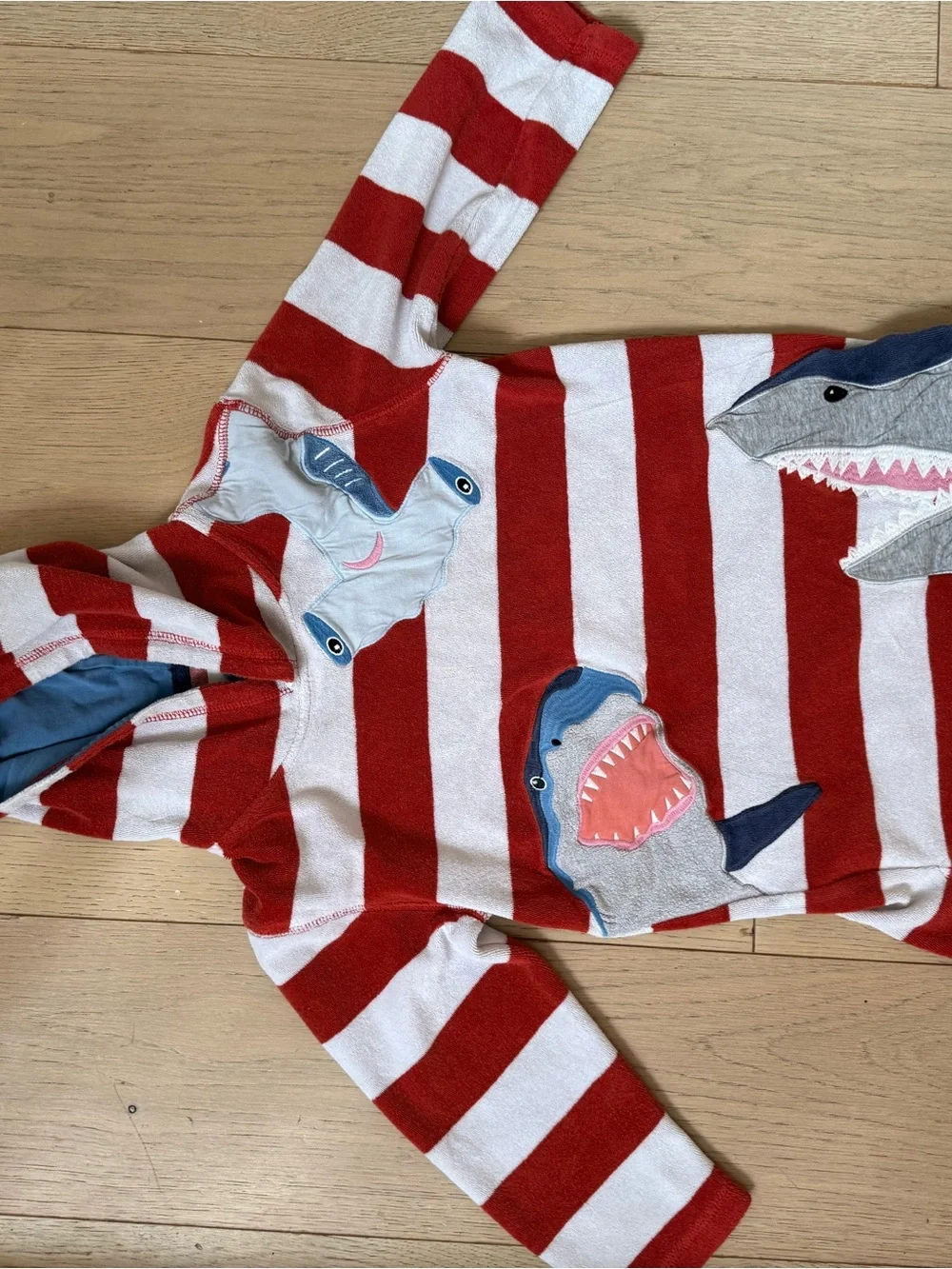 Mini Boden Red & White Striped Shark Swim Hoodie